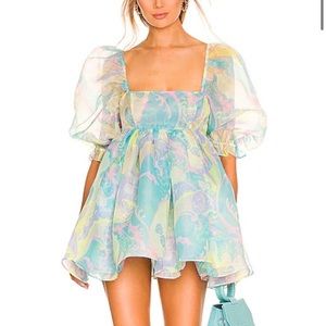 Selkie puff dress, electric shock print, S